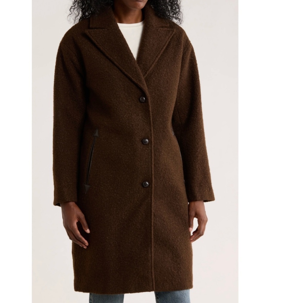 NWT Lucky Brand Notch Lapel Faux Leather Trim Western Coat Size Large